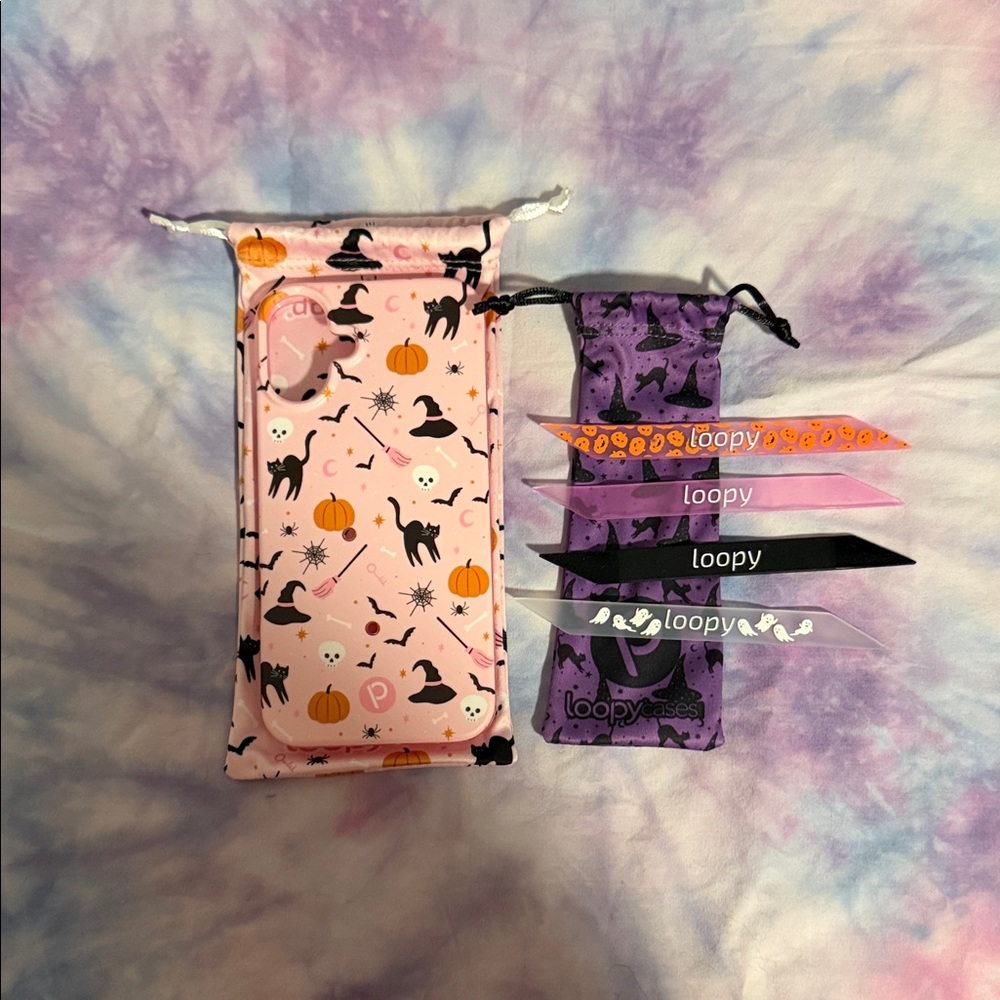 Loopy Case Pink Halloween Silicone Phone Strap with Purple Accessory Pouch